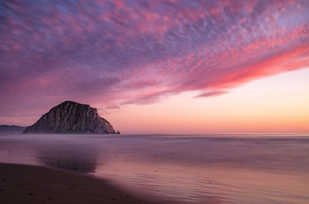 morro bay rock at sunset