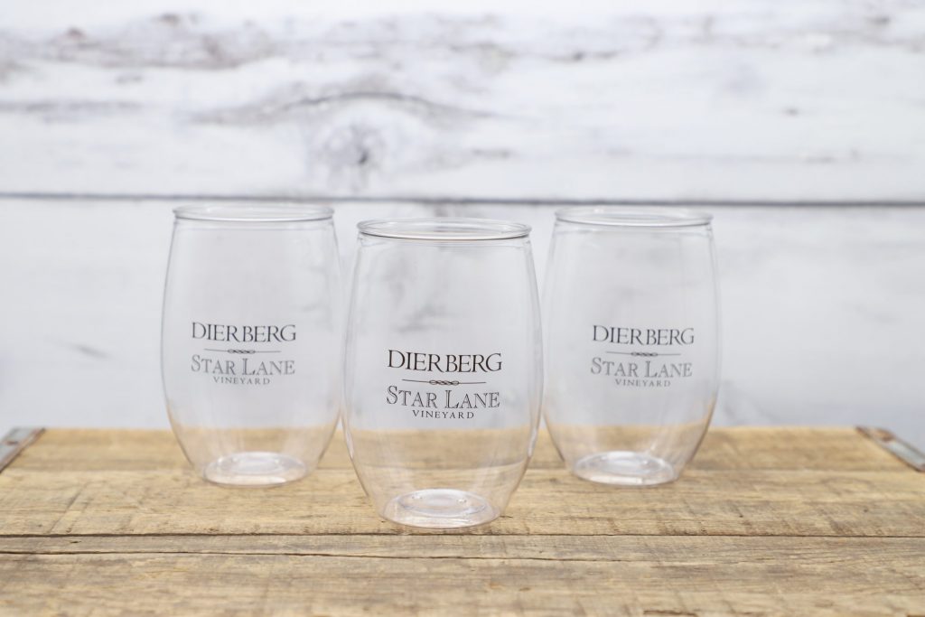 Wine glasses with a logo printed on the front