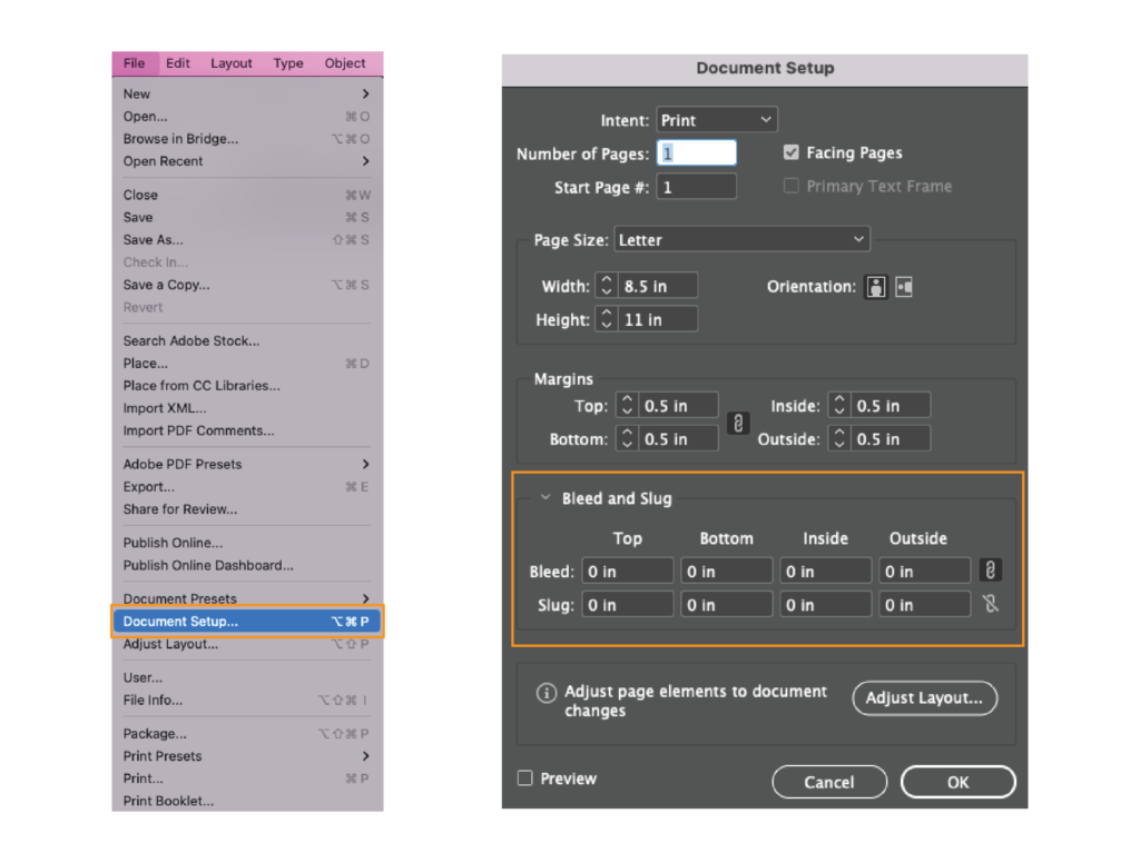 Setting up bleeds in InDesign