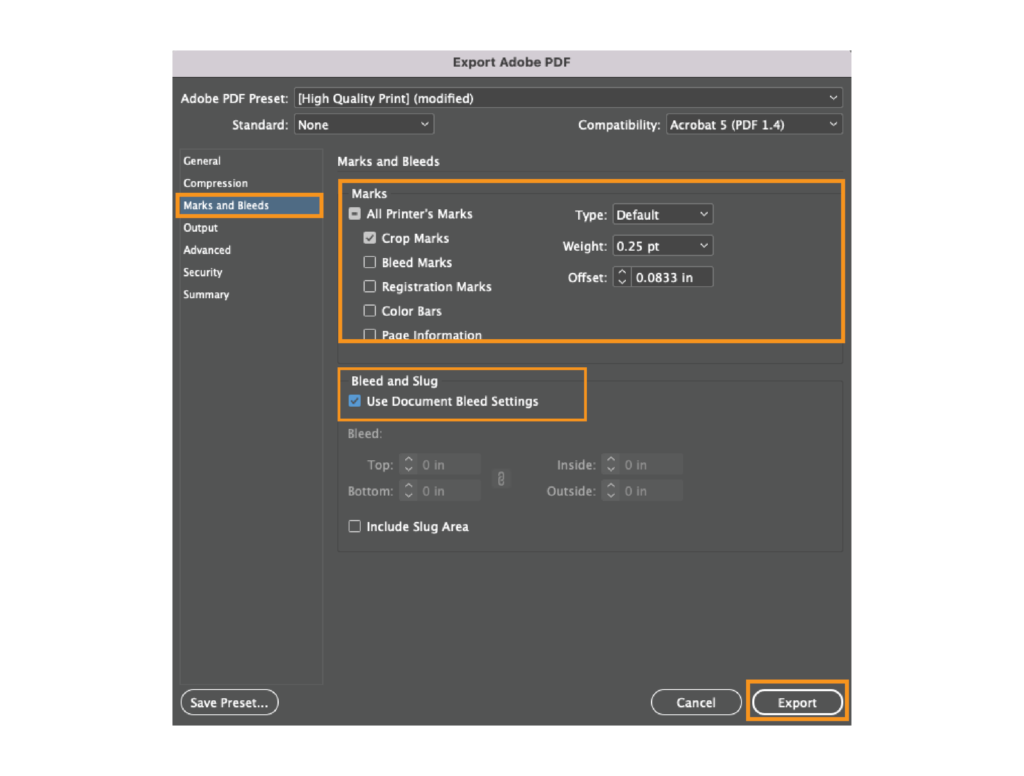 Exporting bleeds in InDesign